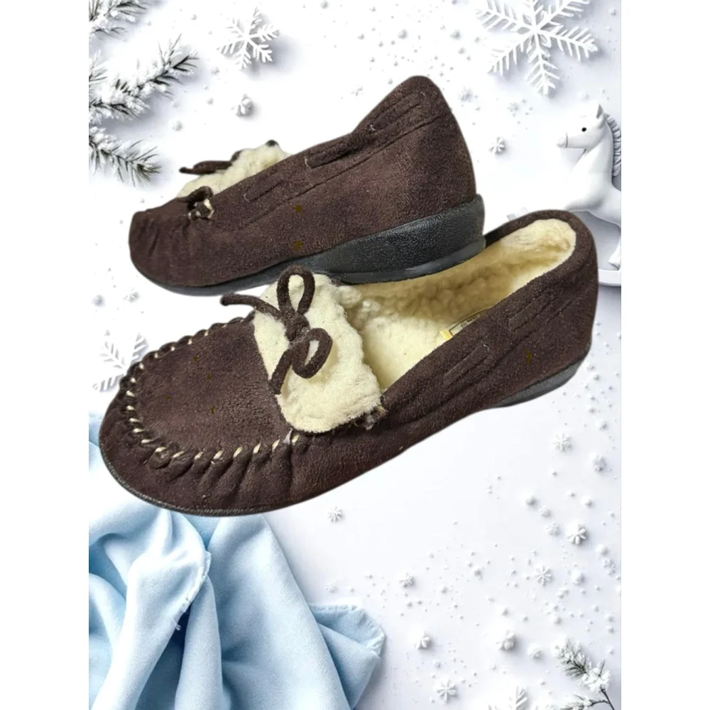 Beverly Hills Polo Club NEW Dark Brown Faux Suede/Sherpa Moccasin Shoes Girl 12